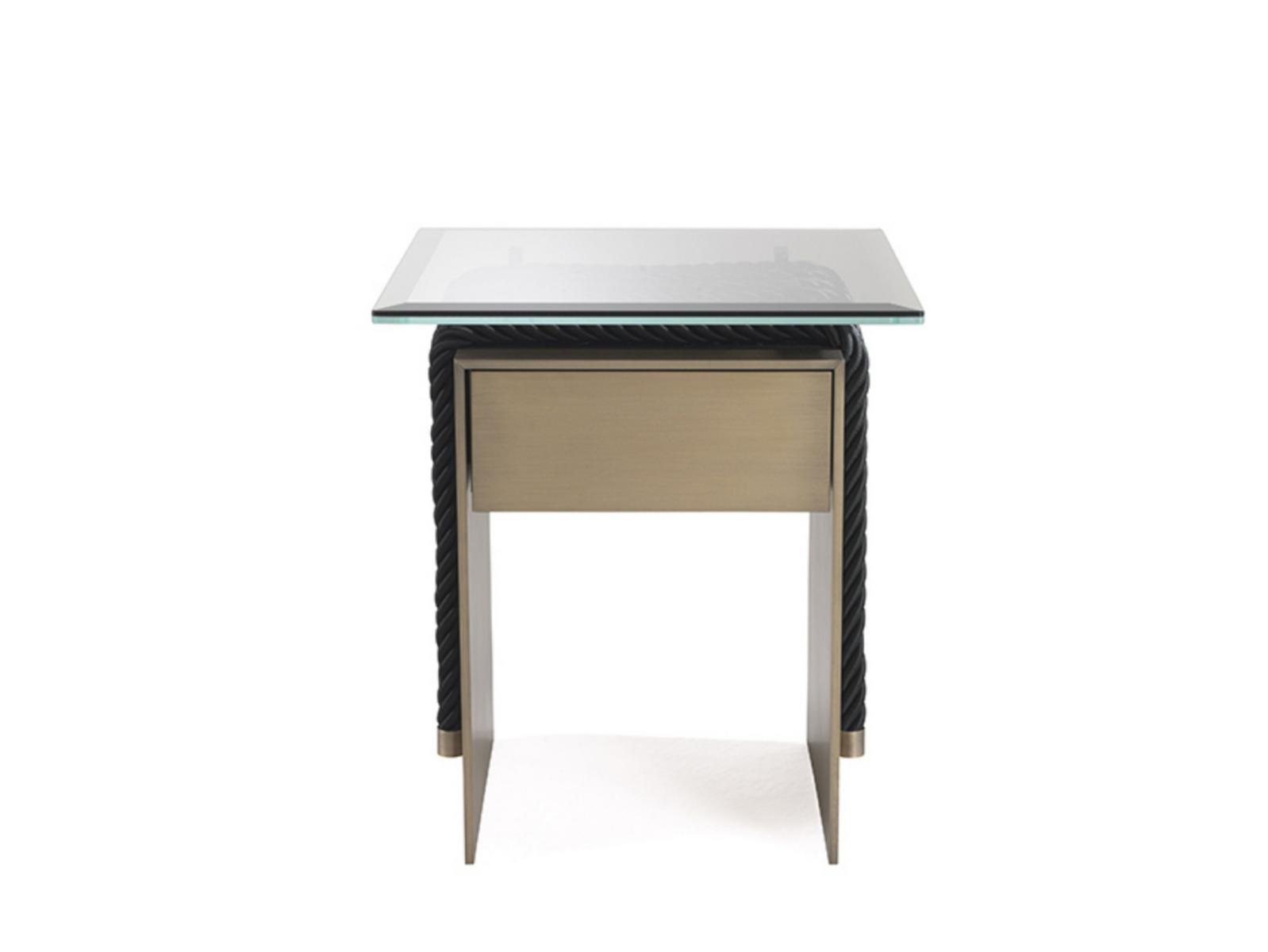 GLASGOW Rectangular brass and glass bedside table with drawers