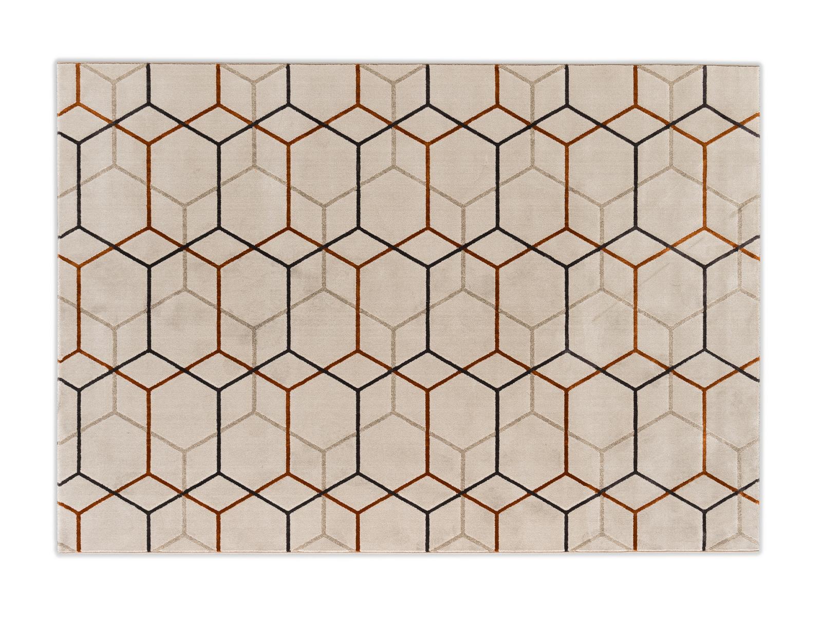OFFSET Rectangular synthetic fibre rug with geometric shapes