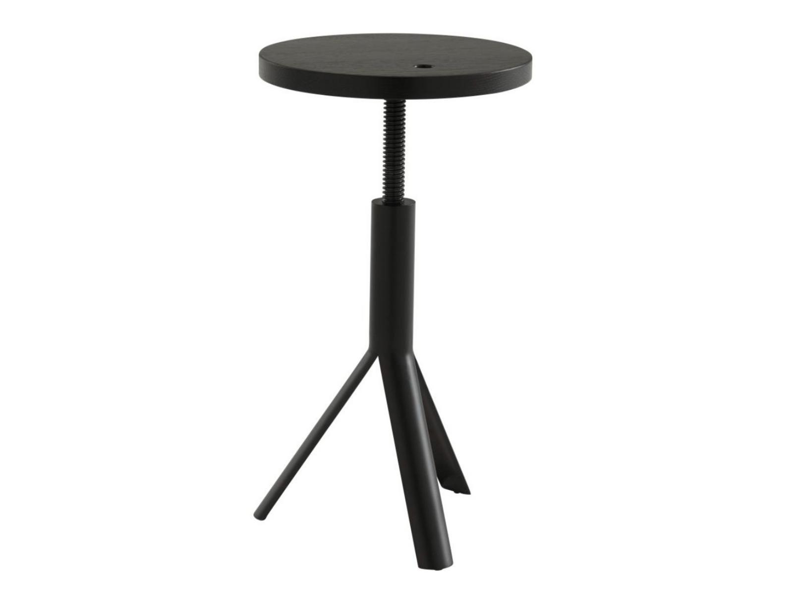 IKE Height-adjustable steel and wood stool