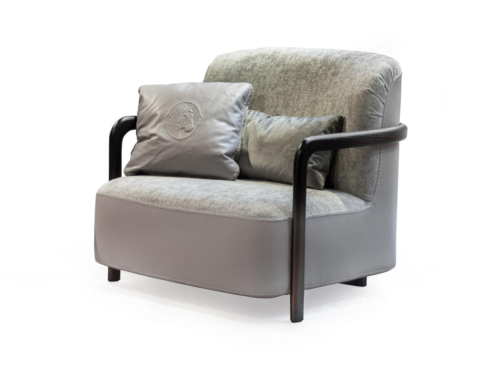 MIMÌ Deerskin and fabric armchair with armrests