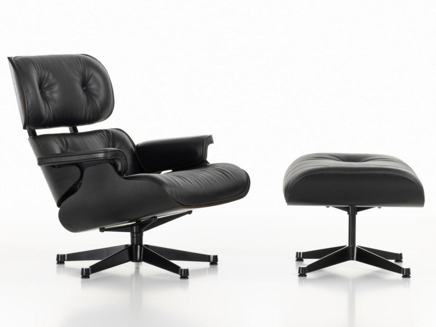 LOUNGE CHAIR BLACK Swivel leather armchair with 5-spoke base with armrests