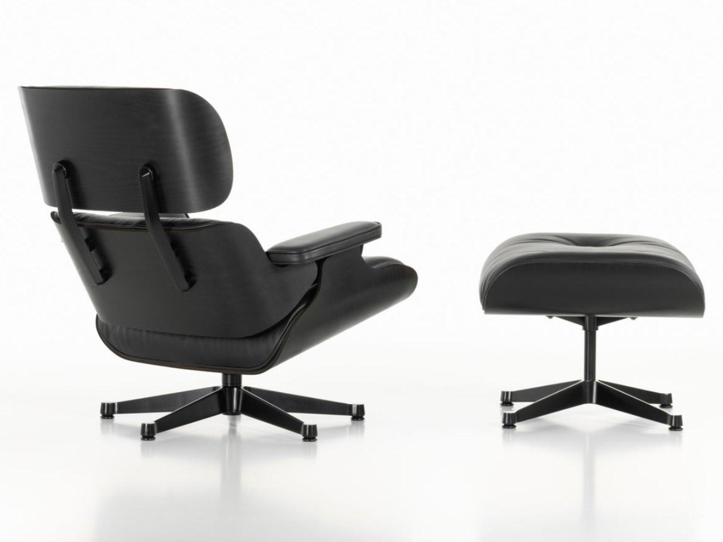LOUNGE CHAIR BLACK Swivel leather armchair with 5-spoke base with armrests