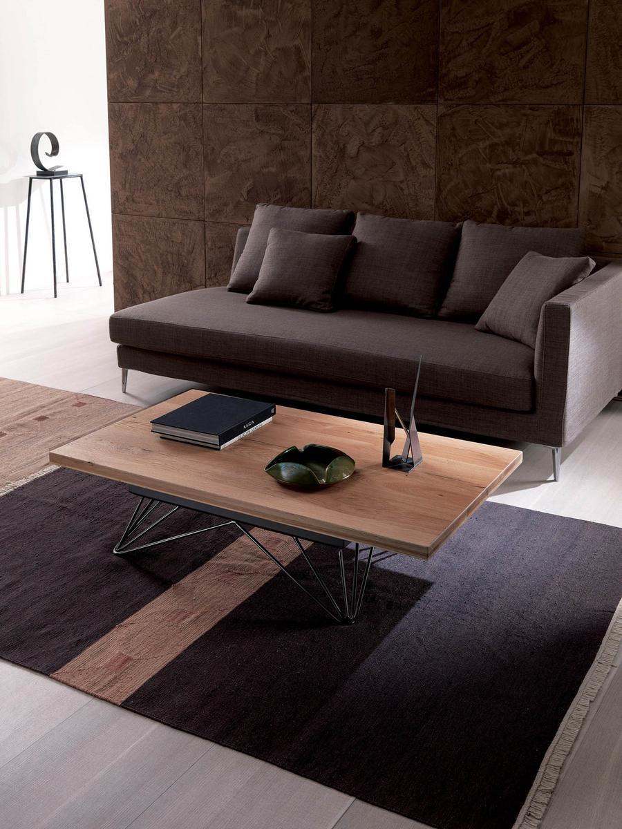 RADIUS Height-adjustable wooden coffee table with integrated magazine rack