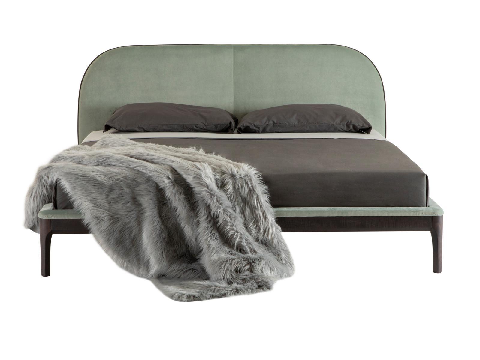 BERNINI Velvet double bed with upholstered headboard