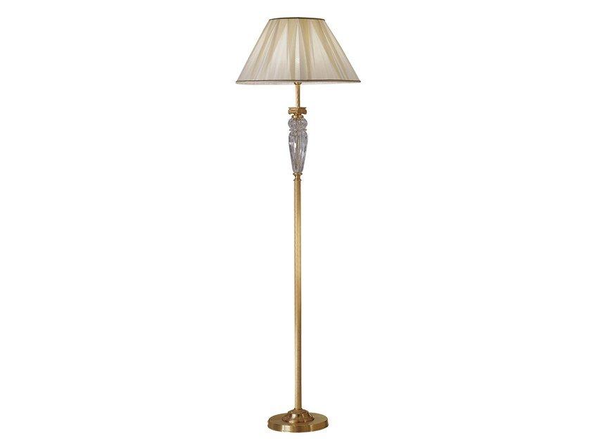 NATASCIA 27077/P Satin gold plated floor lamp with crystal and silk shade