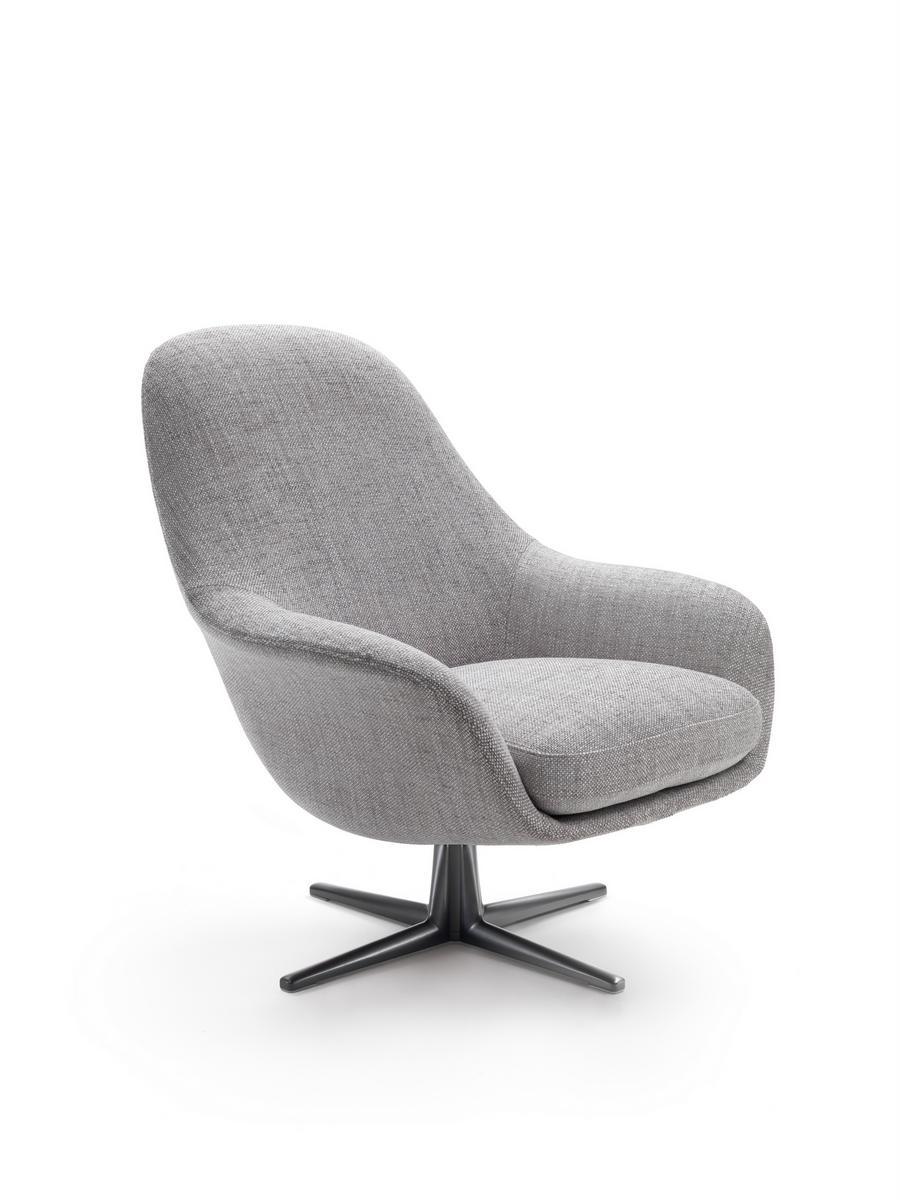 SVEVA SOFT Swivel fabric armchair with armrests