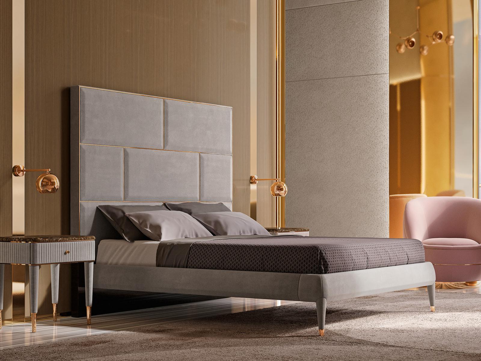 DIAMANTE Double bed with upholstered headboard