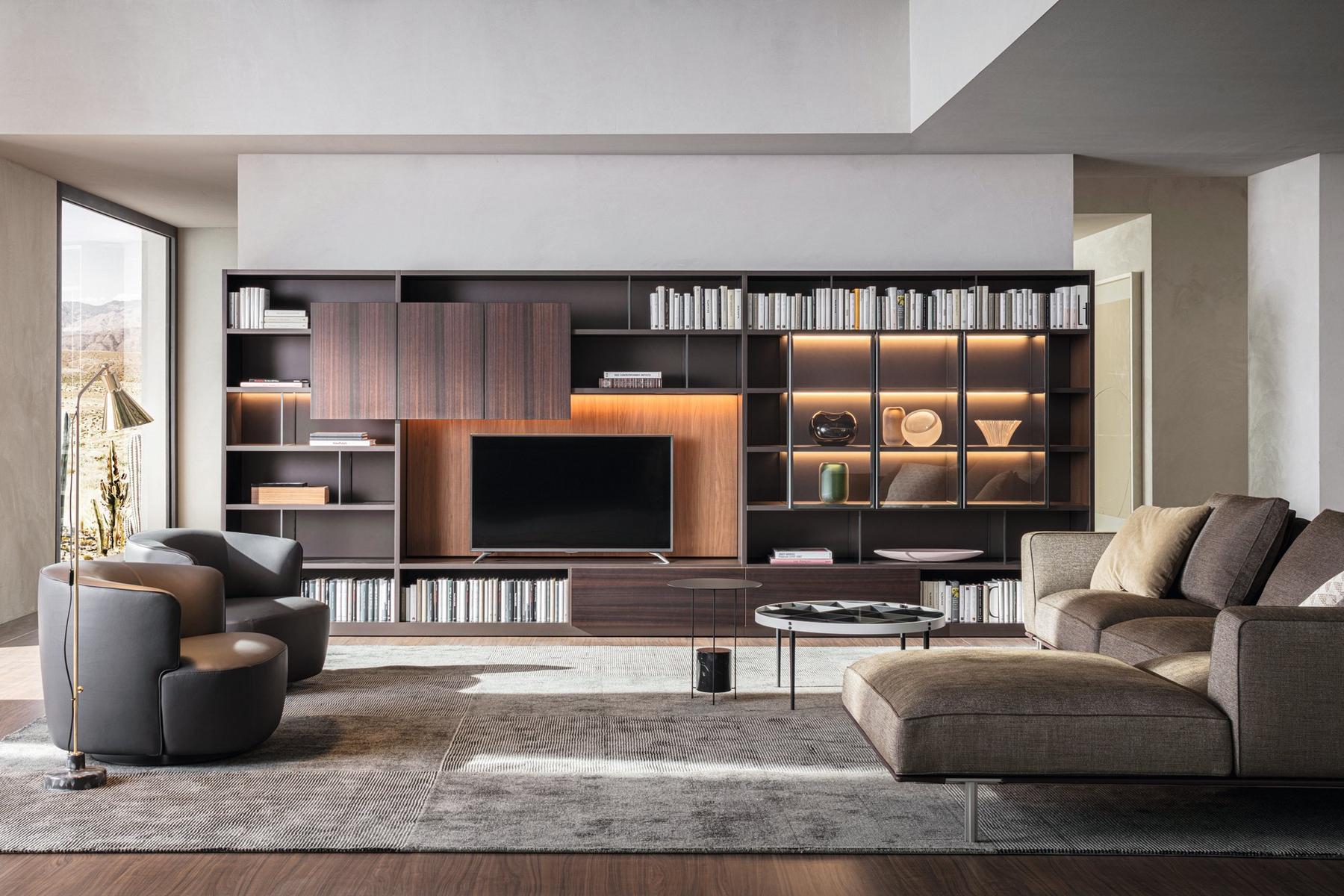 505 Sectional wooden storage wall with integrated lighting