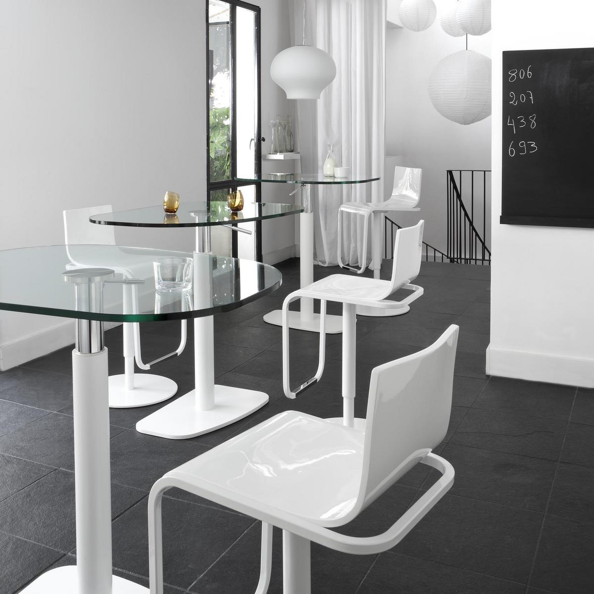 JOLIE Height-adjustable steel and wood stool with footrest