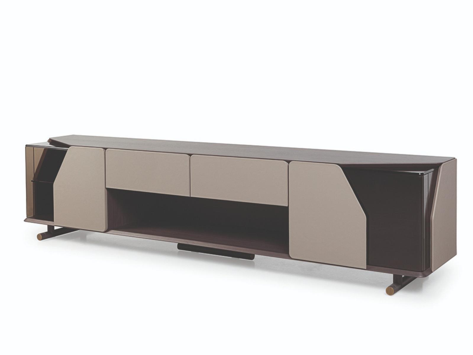 VINE Wooden TV cabinet with leather doors and drawers