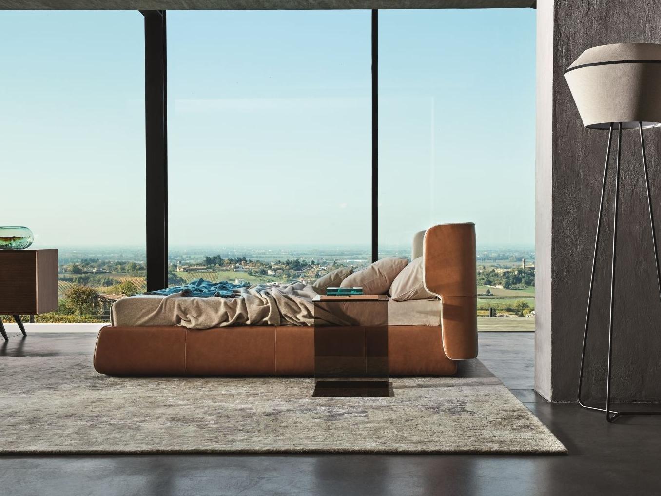 CLAIRE Leather storage bed with upholstered headboard