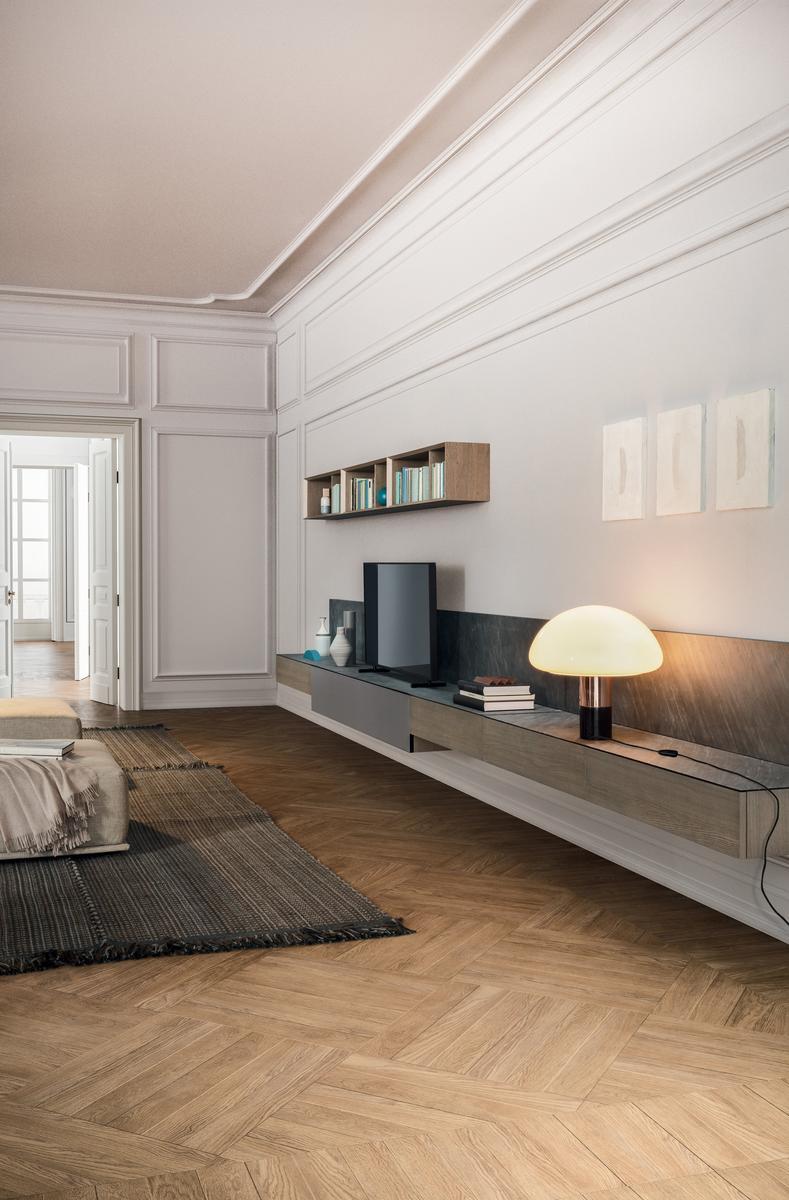 SPAZIO 04 Sectional stone and wood storage wall