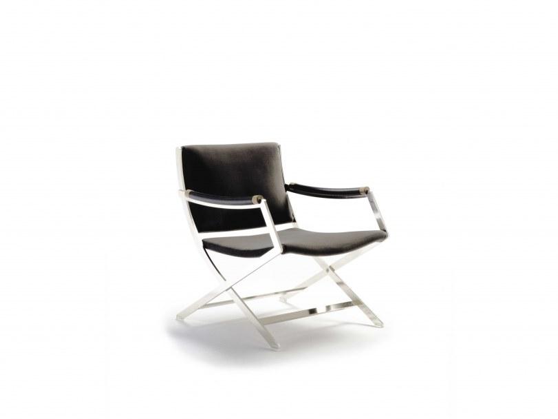 PAUL Folding leather easy chair with armrests