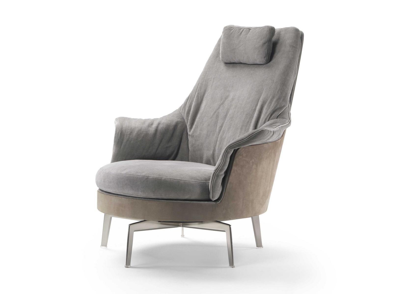 GUSCIOALTO LIGHT Swivel high-back fabric armchair