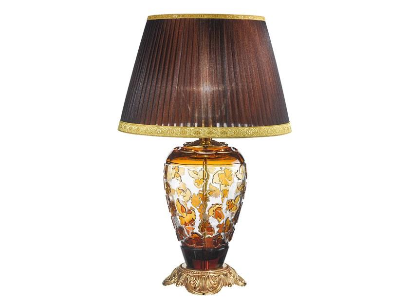 IVY 7011/L French Gold table lamp with amber crystal and silk shade