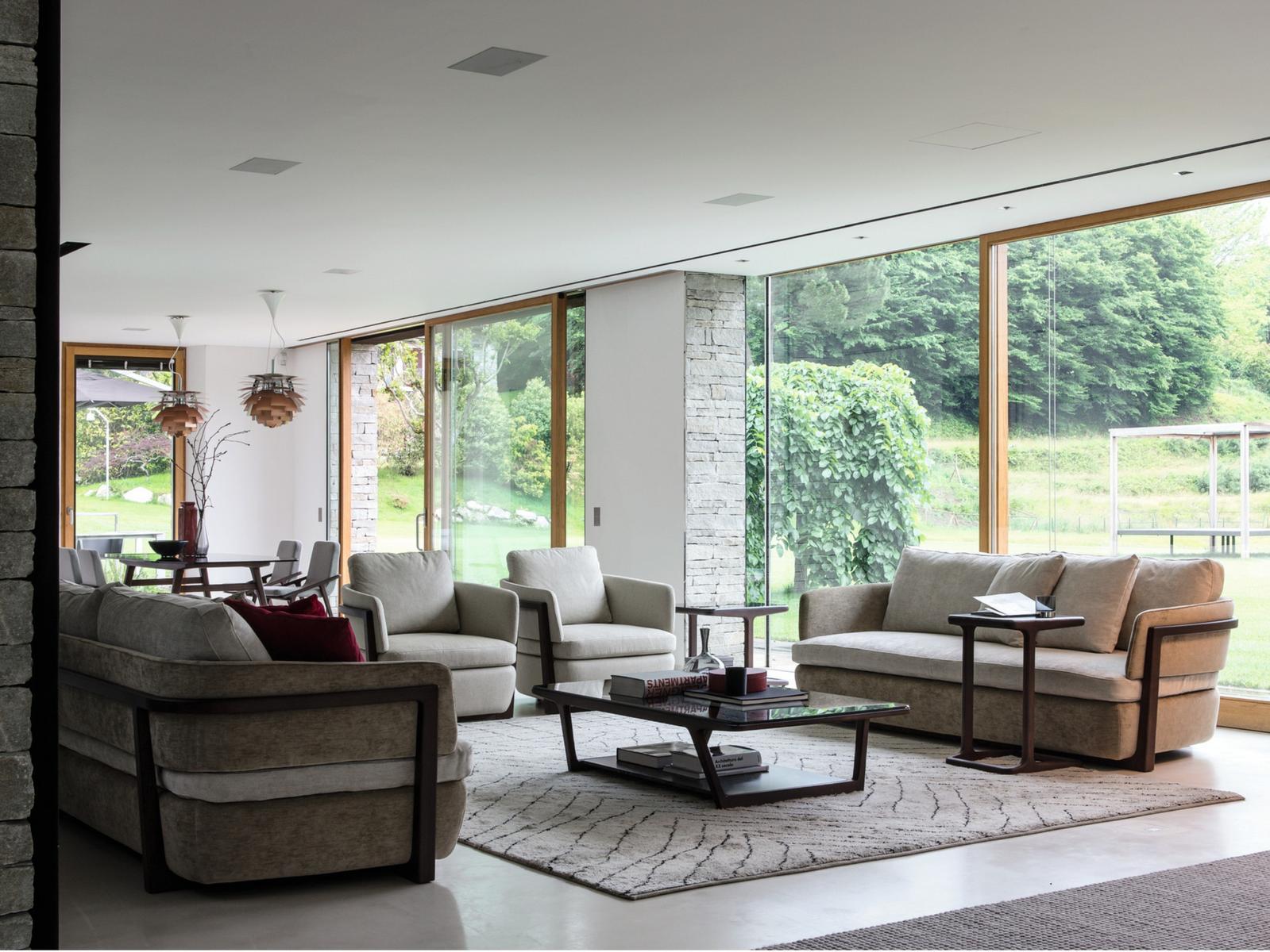 ARENA Upholstered fabric armchair with armrests