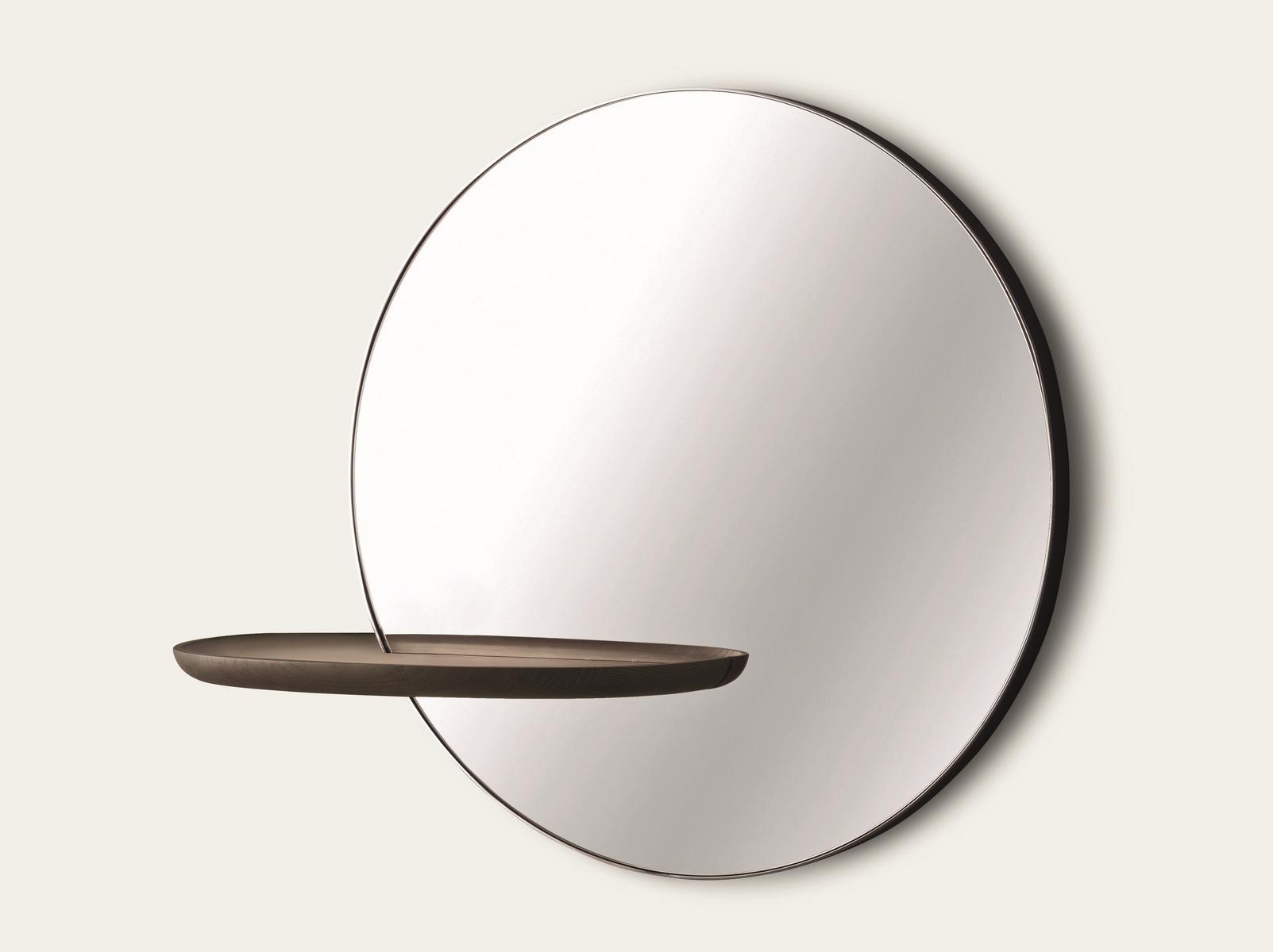 CONTRALTO Round wall-mounted mirror with shelf