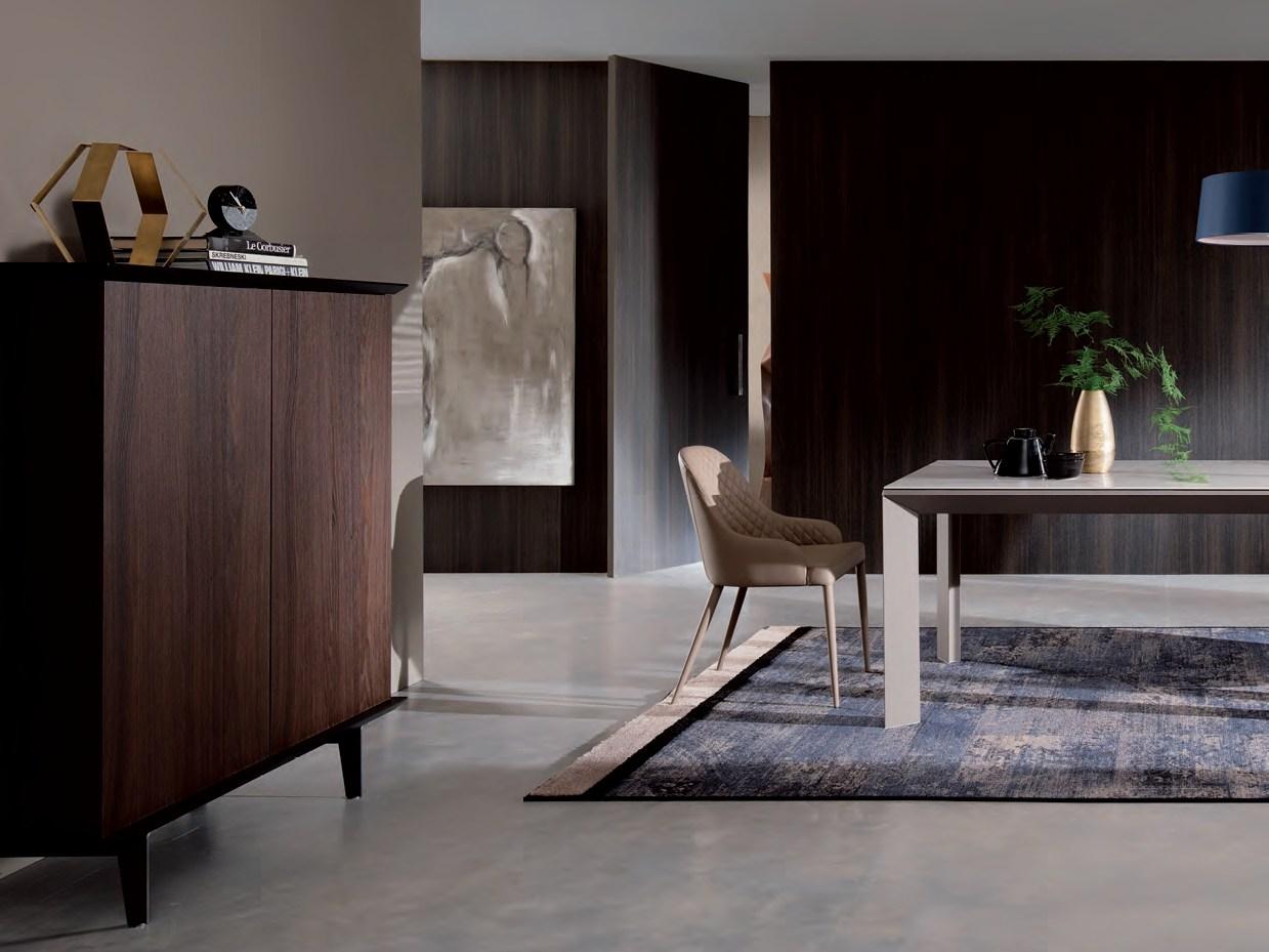 BRERA Wooden highboard with sliding doors