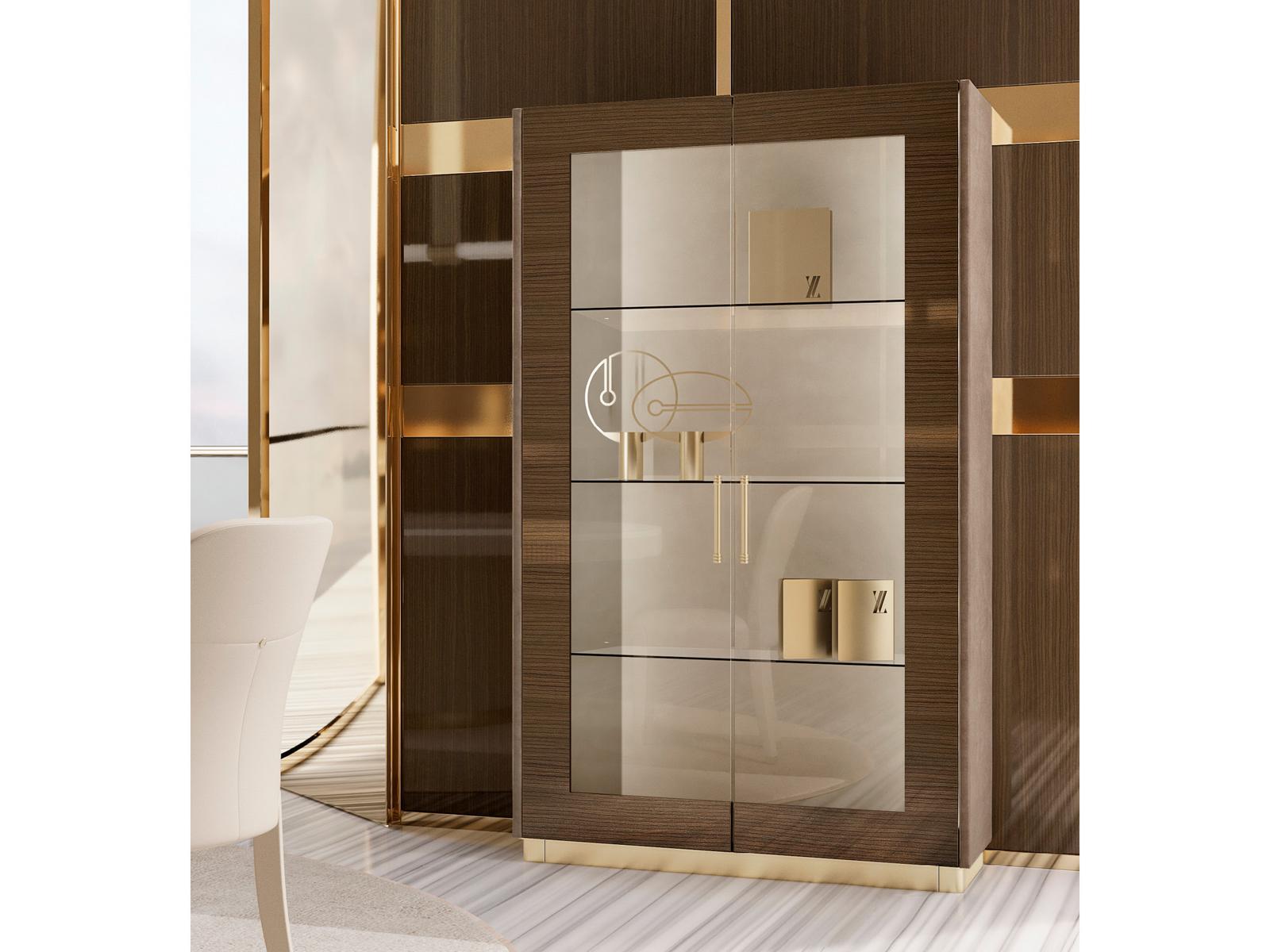 AUGUSTA Wood and glass display cabinet with integrated lighting