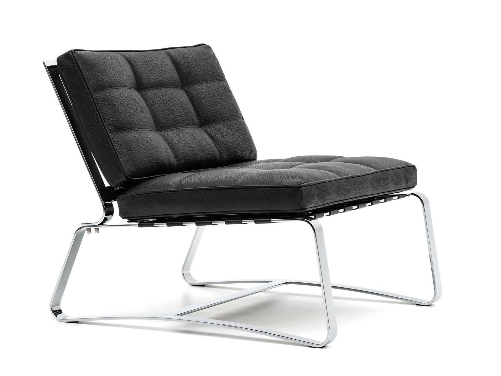 DELAUNAY QUILT Sled base tufted leather armchair