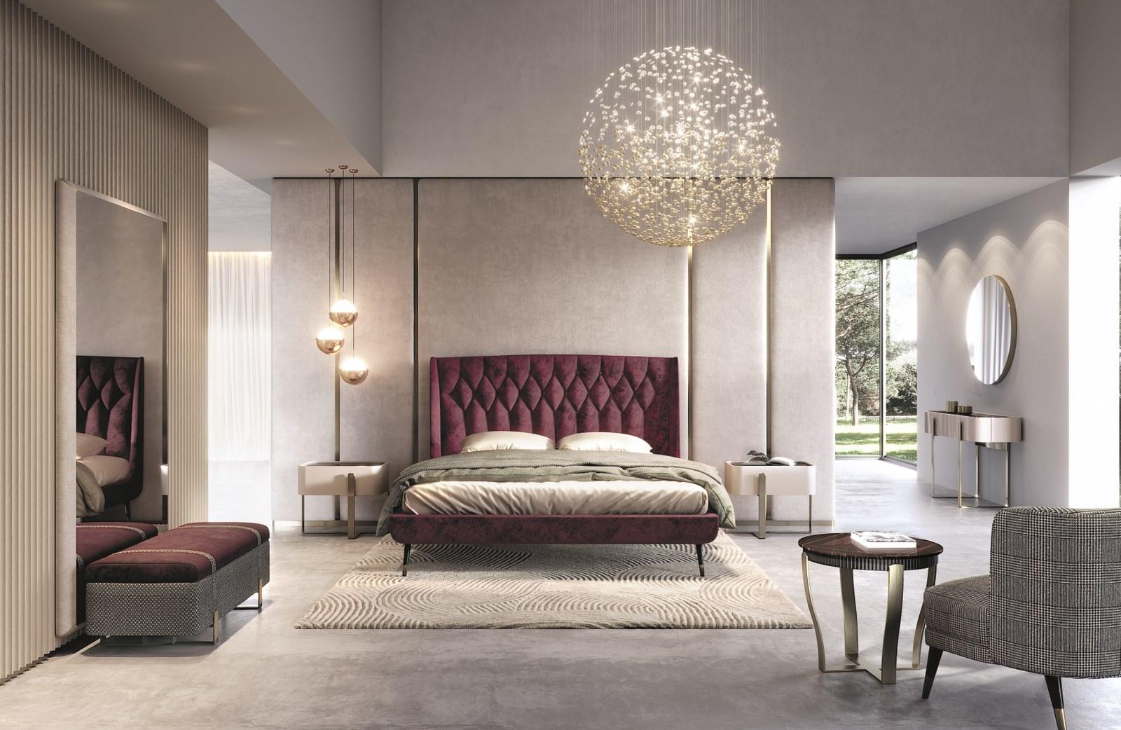 CLAIRE Fabric double bed with tufted headboard