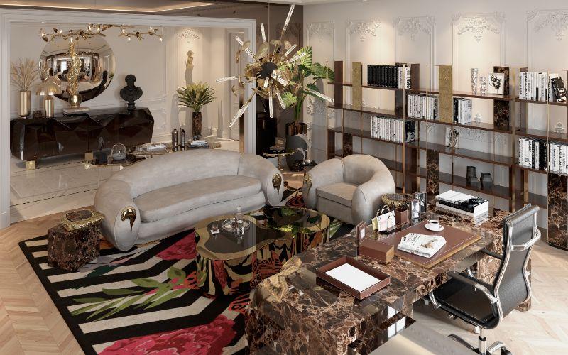 GARRETT Walnut root bookcase with brass and marble details