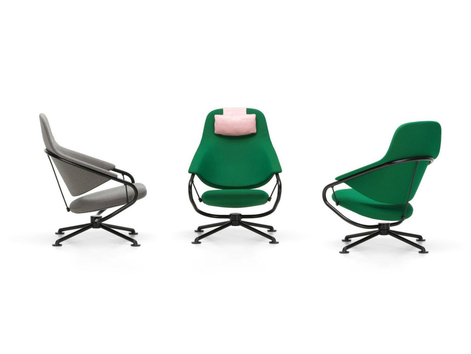 CITIZEN HIGHBACK Swivel fabric armchair with 4-spoke base with headrest