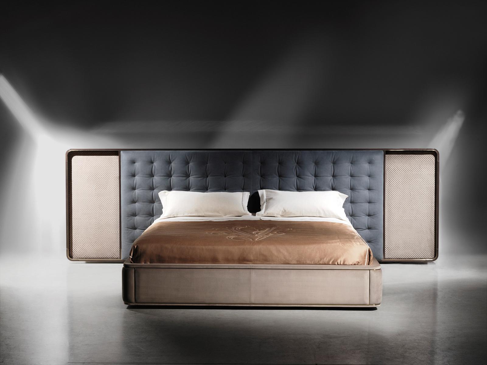 RIPLEY Upholstered fabric bed with tufted headboard