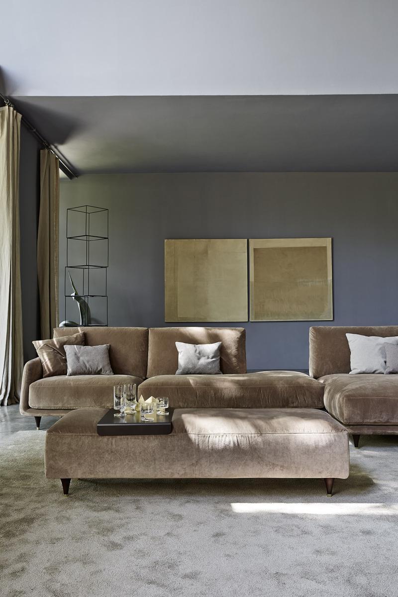 ELLIOT Sectional fabric sofa with chaise longue