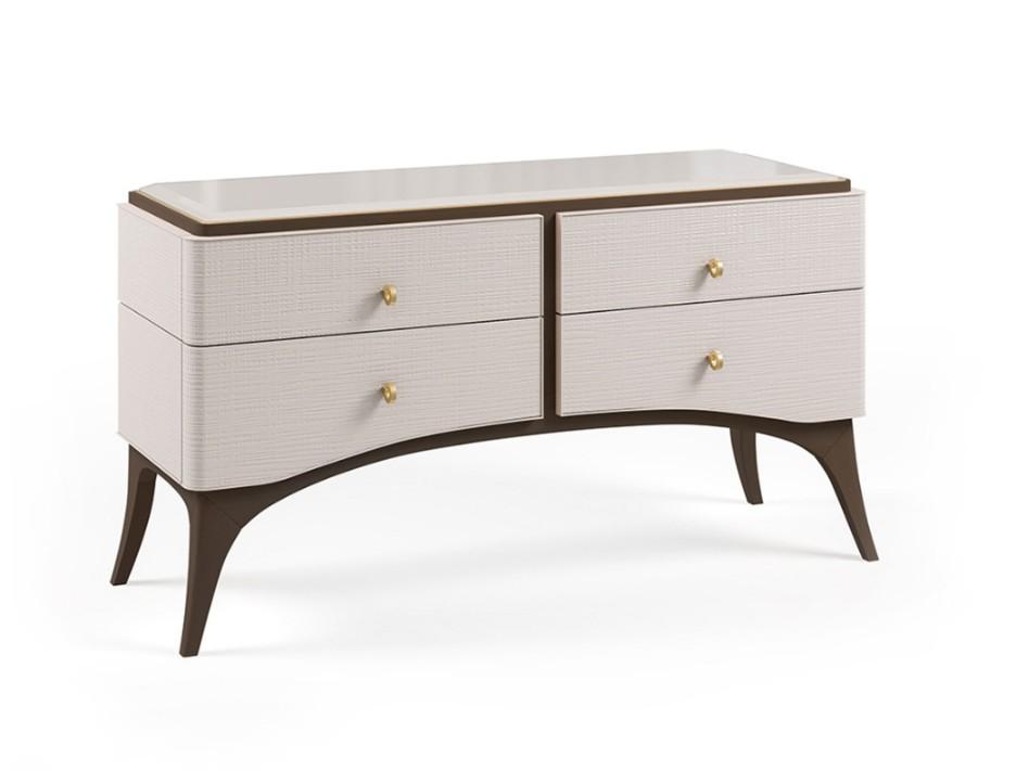 PR.108 Wooden chest of drawers with colored glass top