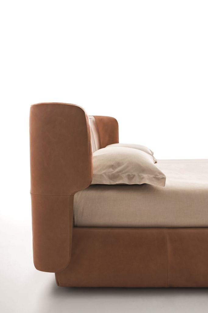 CLAIRE Leather storage bed with upholstered headboard