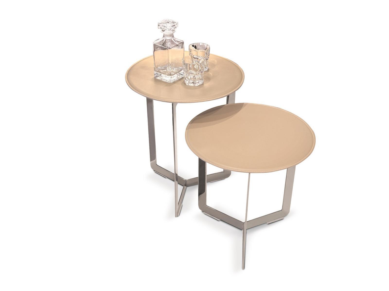 MALIBÙ Round tanned leather coffee table