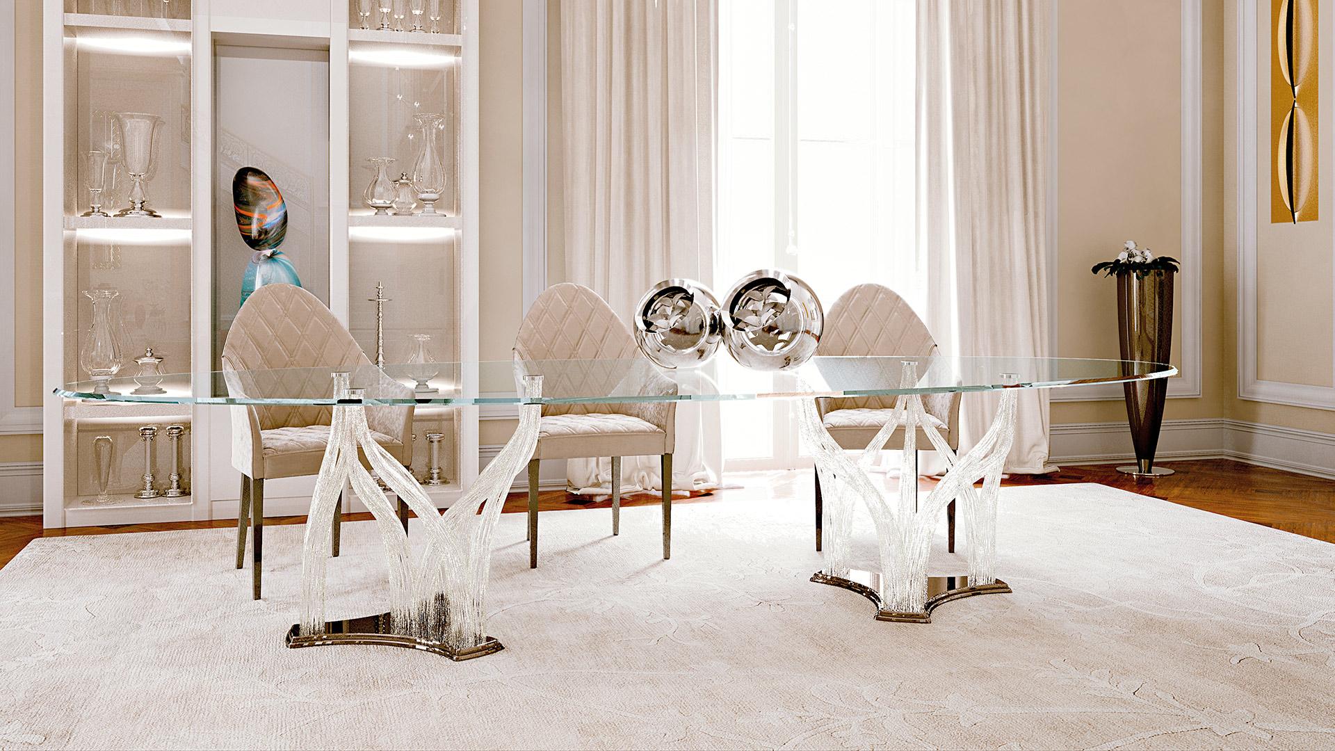 CASANOVA Oval glass dining table with Lazy Susan