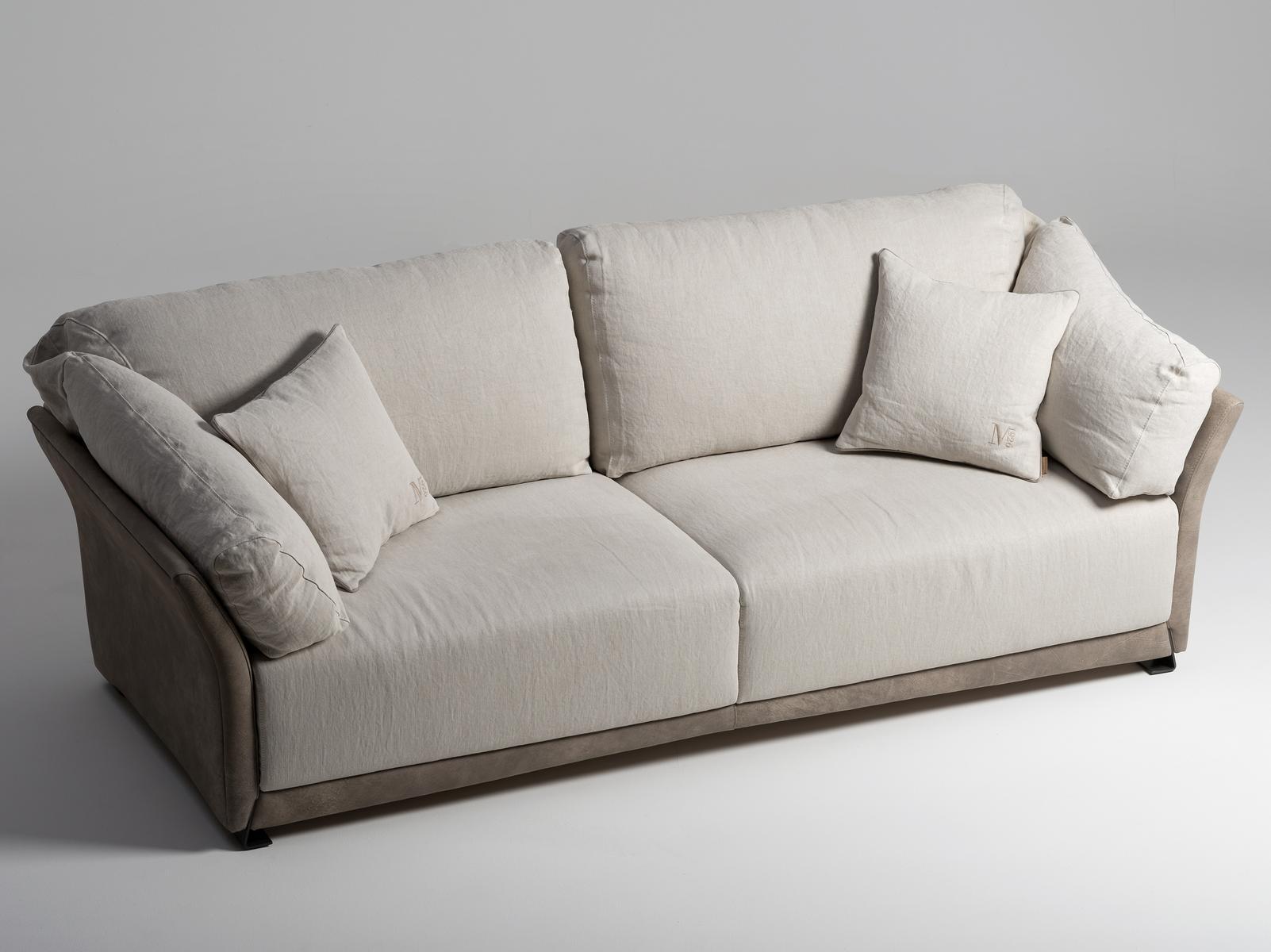 PACO 3 seater linen and leather sofa