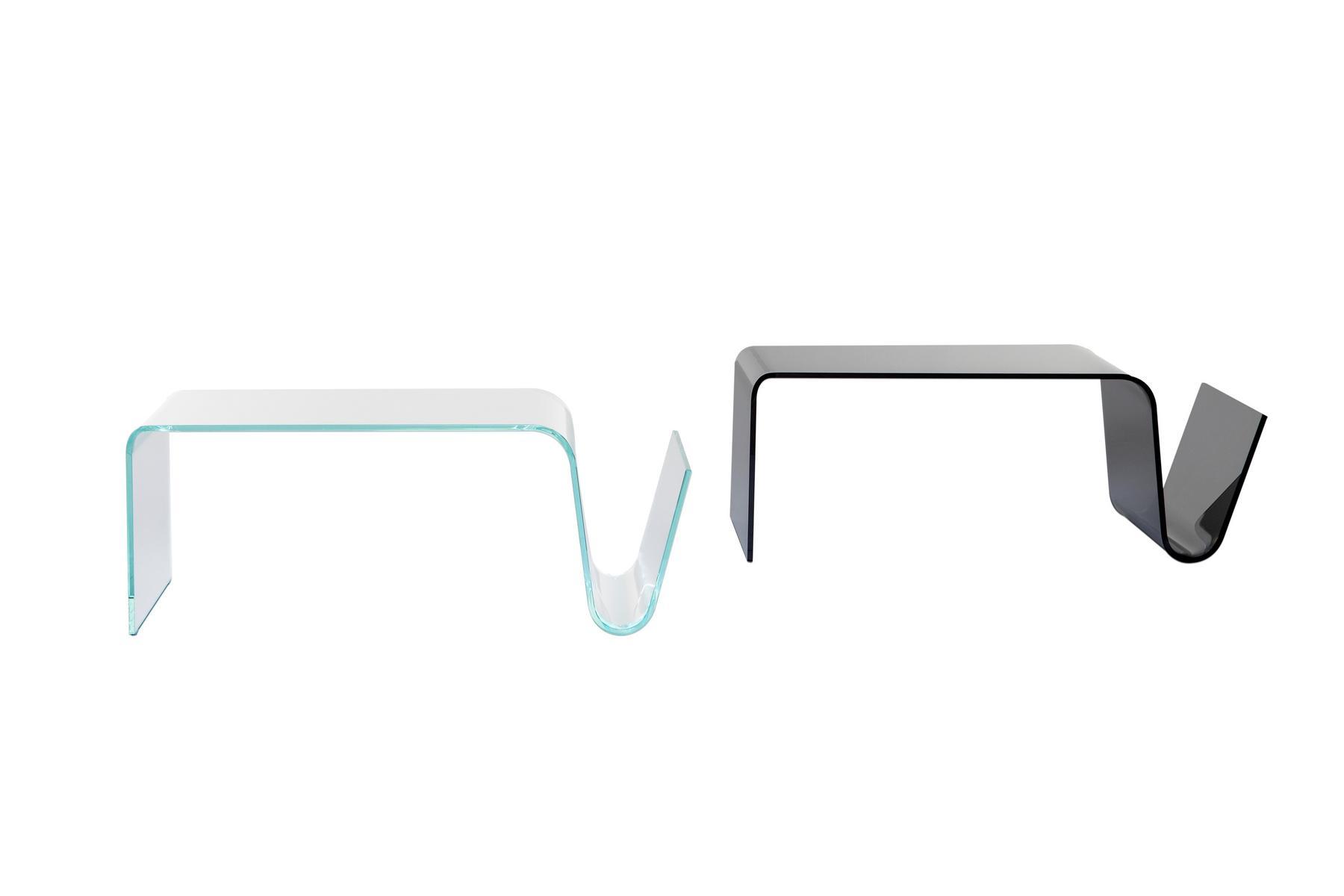 LINE Low glass coffee table with integrated magazine rack
