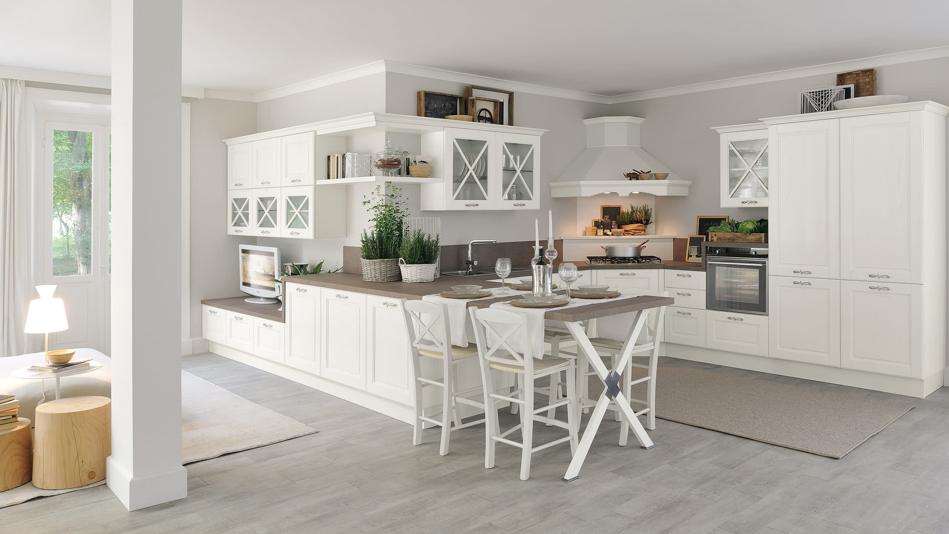 Wood kitchen with handles Lube Cucine Agnese