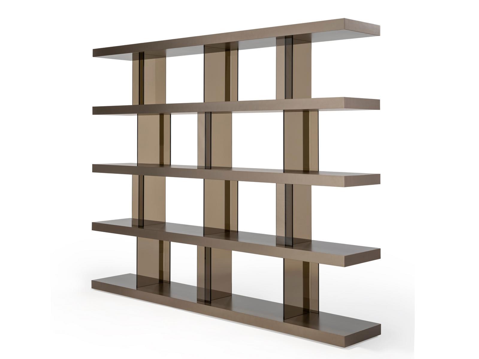 TANGO T Open modular wood and glass bookcase