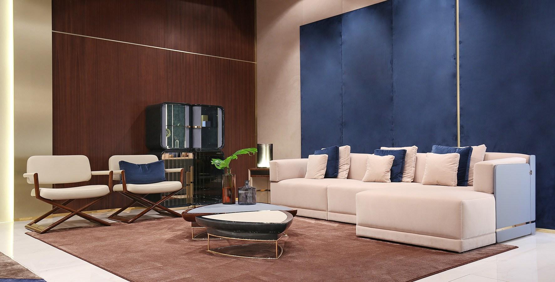AVALON Leather sofa with chaise longue