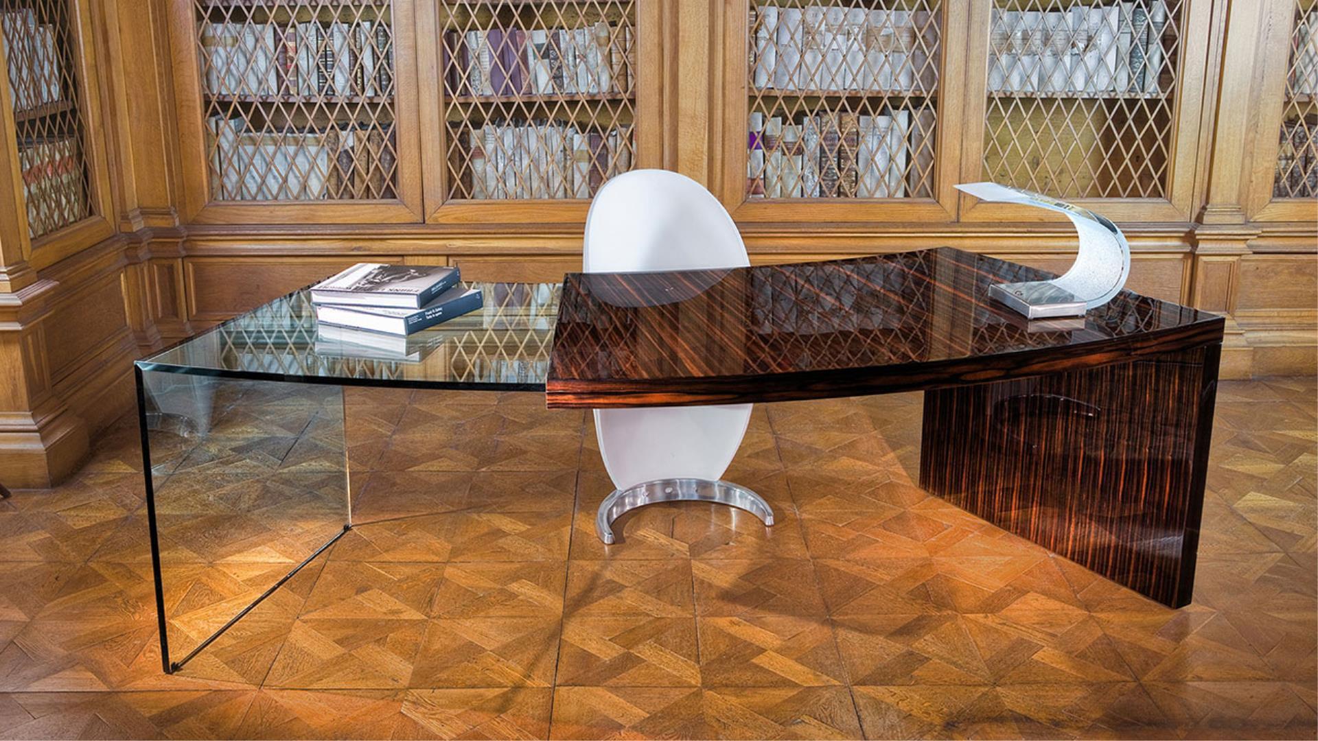 PEGASO Wood and glass writing desk