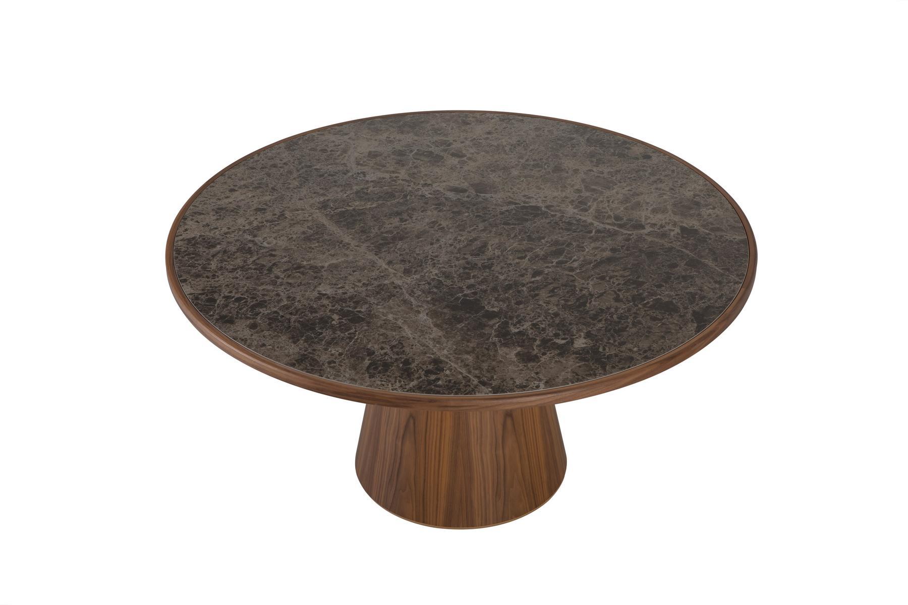 PRIME Round table in walnut and top in porcelain stoneware