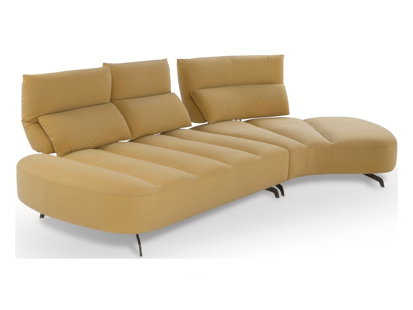 MANGO Contemporary sofa with adjustable backrests, extending seat depth for customizable comfort, quilted stitching, and optional metal feet finishes.