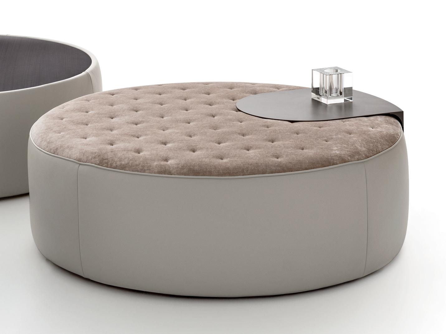 CLIP Tufted upholstered round fabric pouf
