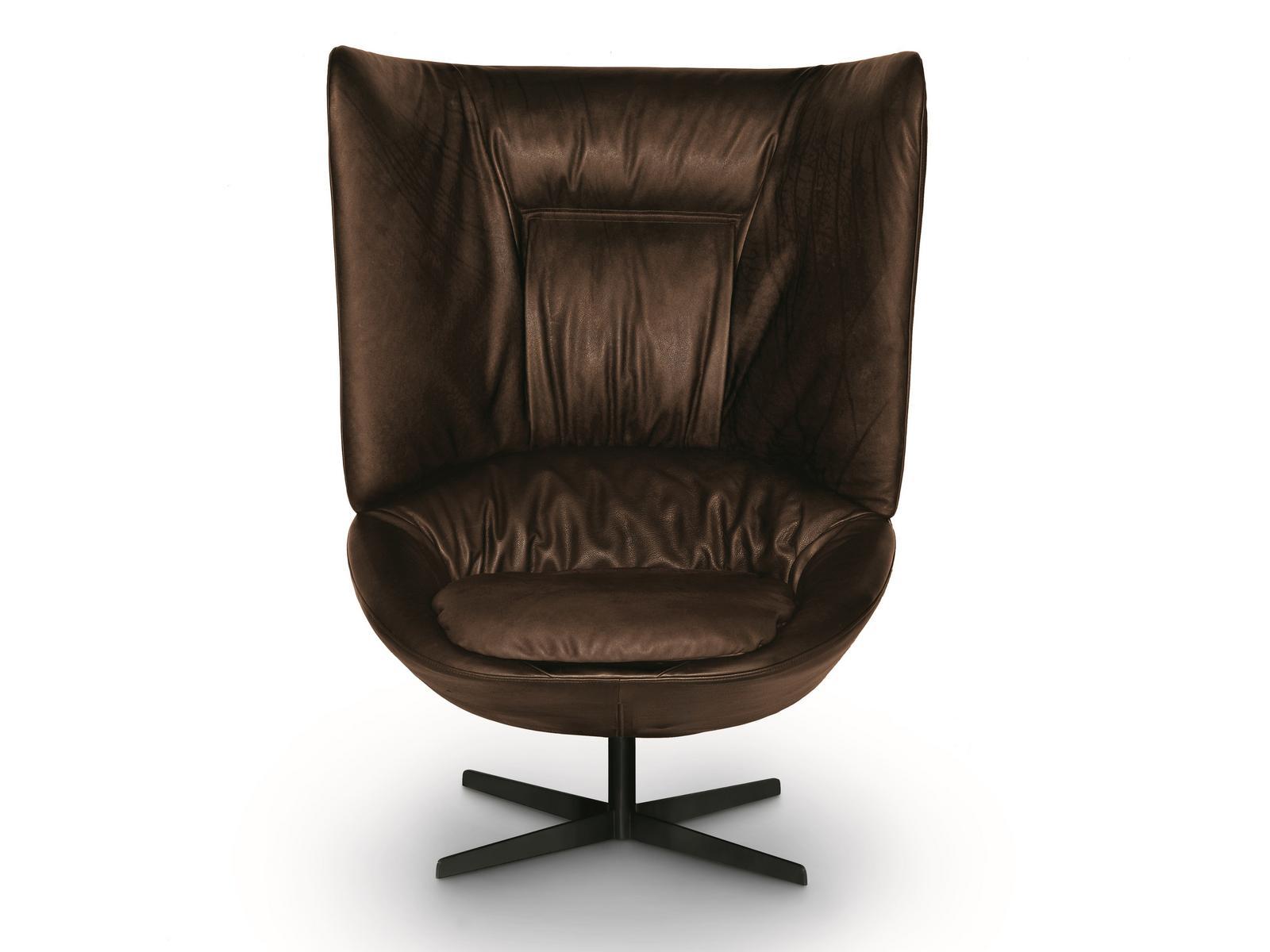 LADLE LARGE Wing high-back leather armchair with 4-spoke base