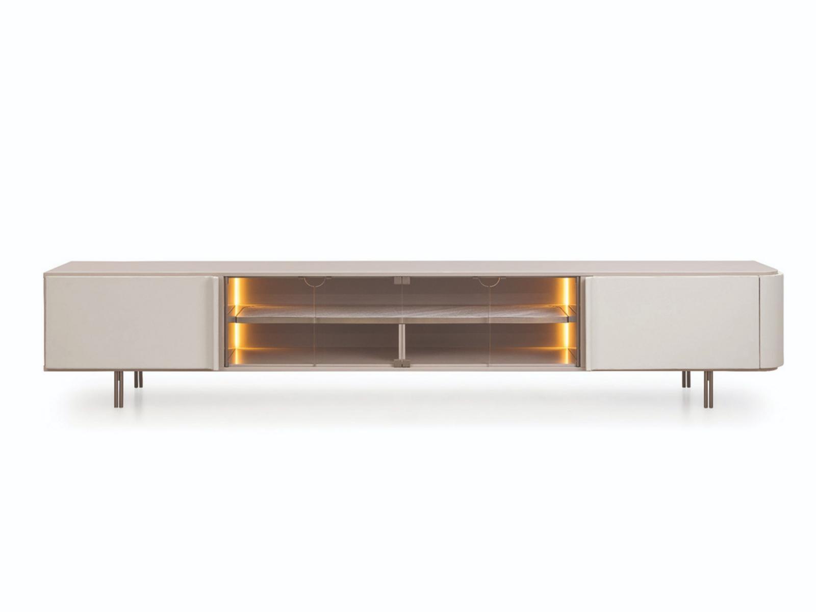 ZERO Lacquered wooden TV cabinet with leather doors