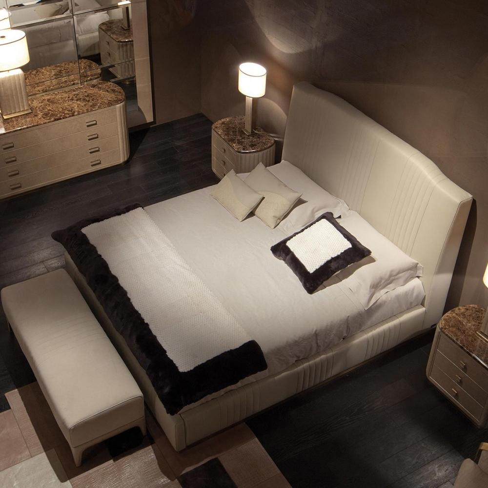 BACH Leather bed with storage space in a classic style  with high headboard