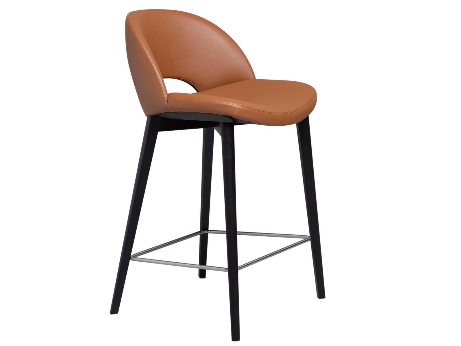 BEETLE Leather stool with wooden base