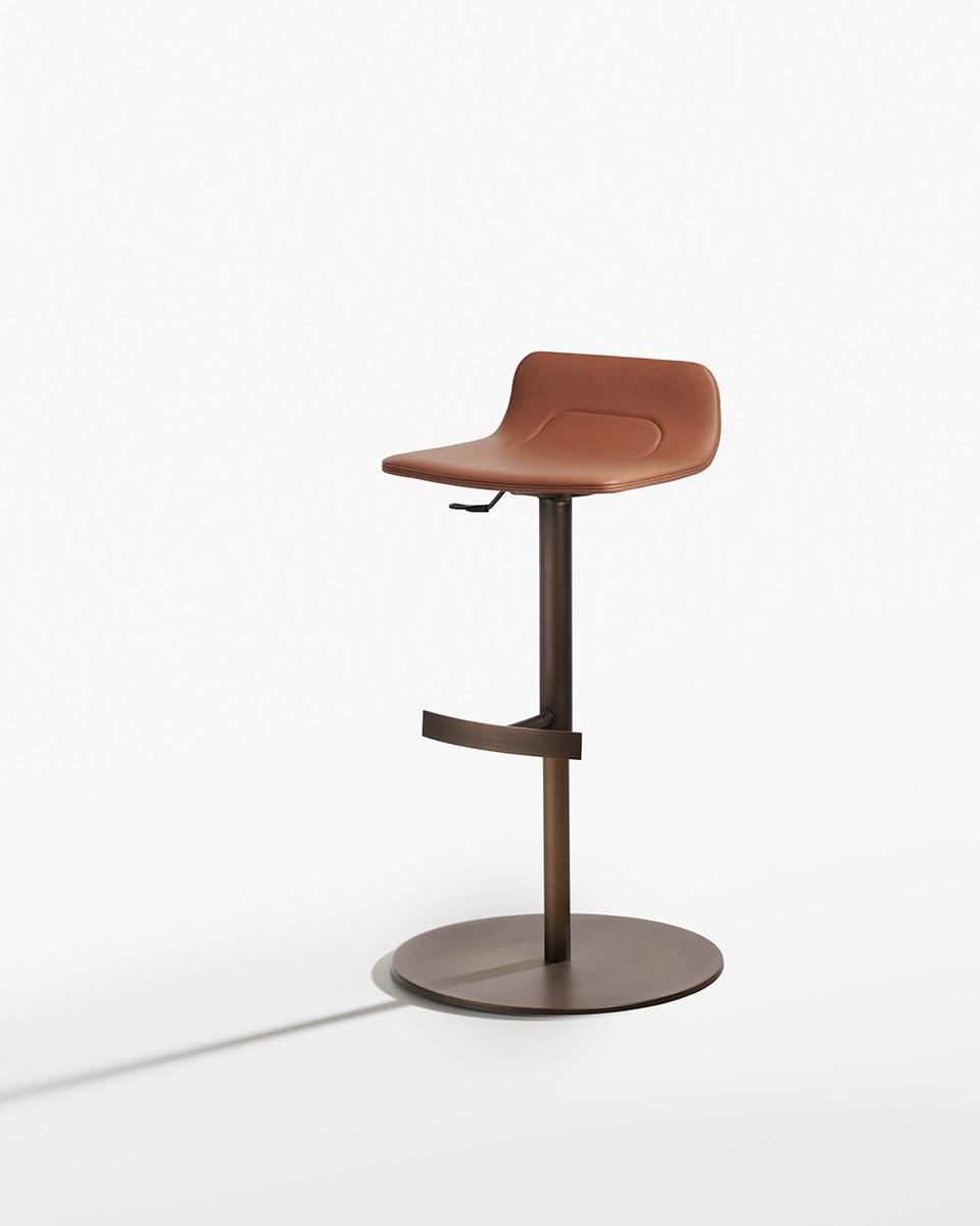 TORSO Contemporary style height-adjustable high leather stool with gas lift