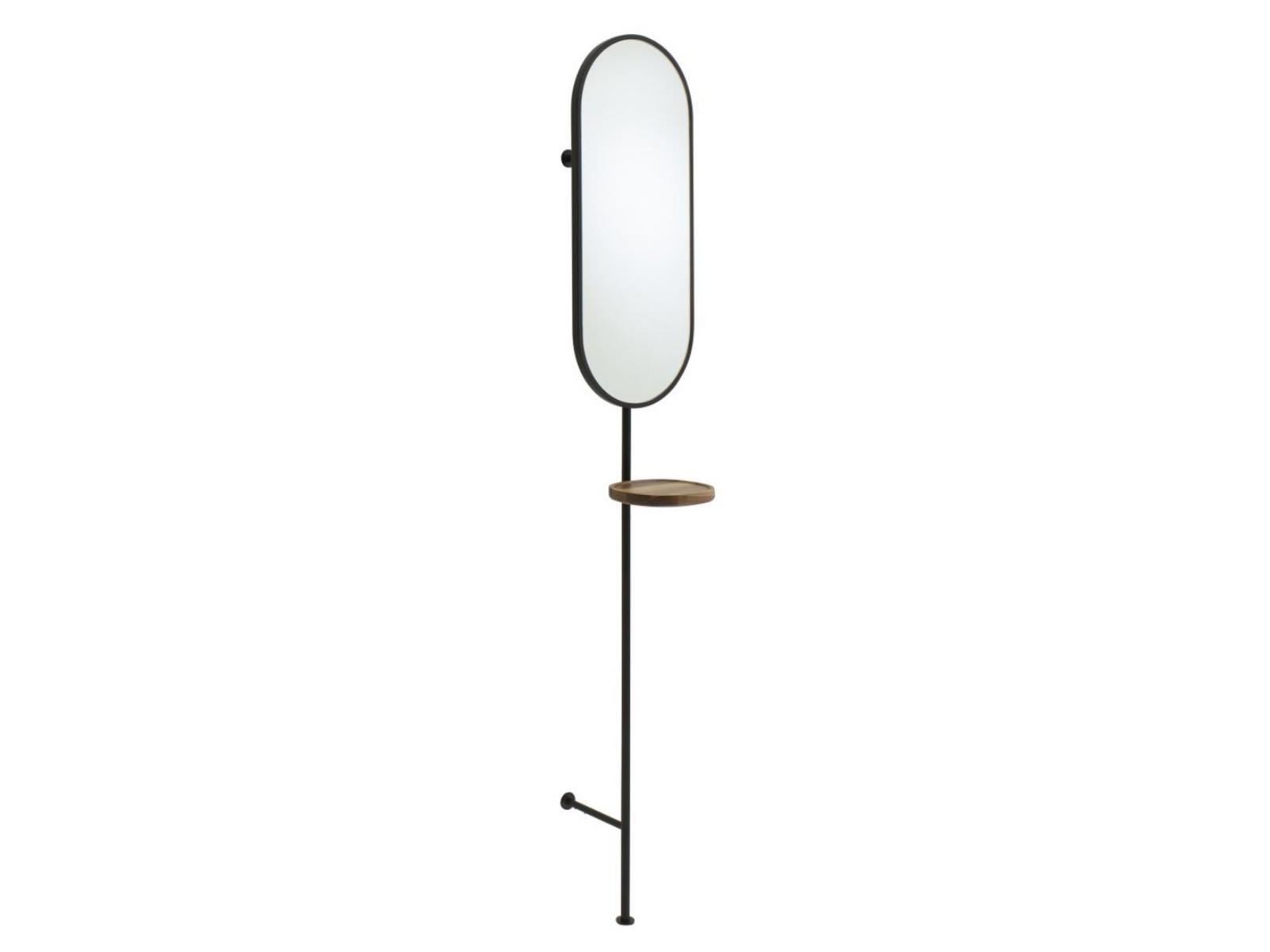 LOOMY Oval wall-mounted glass and steel mirror with shelf