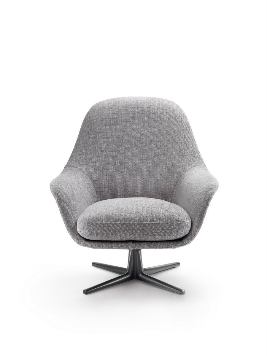 SVEVA SOFT Swivel fabric armchair with armrests