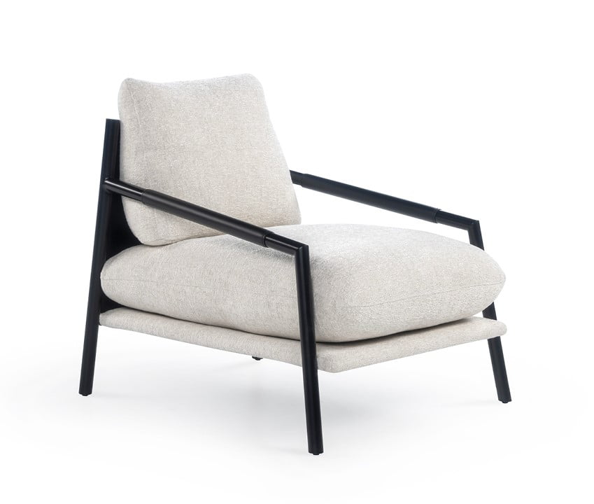 NORMAN The Norman armchair offers a unique, forward-tilting design with a metal frame, regenerated leather upholstery, and a cushion-back for stylish, informal comfort.